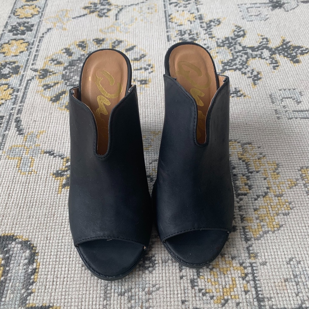 Peep-toe Mules - Black - Size 6